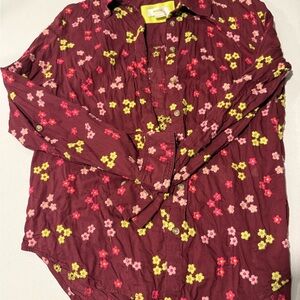 Maeve by Anthropologie Burgundy Floral Embroidered Shirt